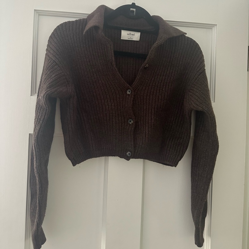 Aritzia Brown Collared Cropped Cardigan